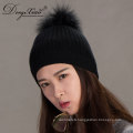 Black knitting Handmade Real Raccoon Beanie Cashmere Hat with Fur